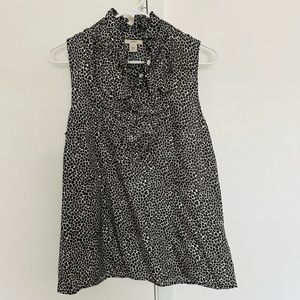 NWOT J.Crew Blouse Womens 100%Silk Hearts Gray Ruffle Collar Top Size 10